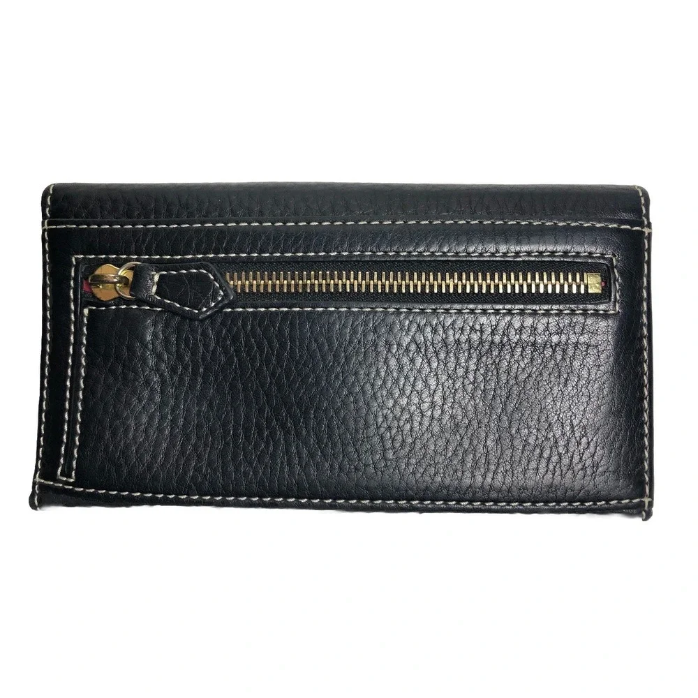 Dooney & Bourke Dillen Black‎ Pebbled Grain Leather Clutch Trifold Wallet